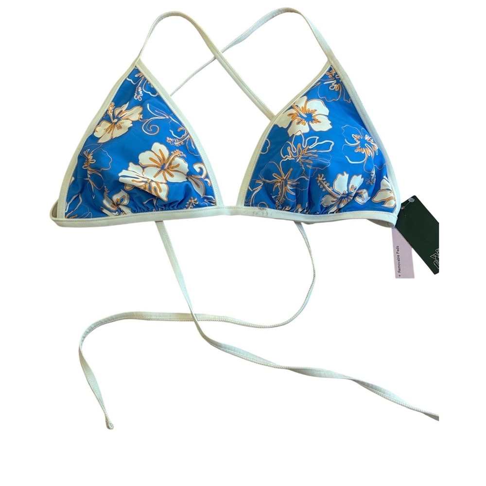 NEW Wild Fable Womens Blue Floral Triangle Bikini Top Tie‎ String, Size XL